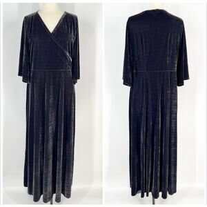 Soft Surroundings Vera Dress Velvet Maxi L Charcoal Gray Surplice Bell Sleeve